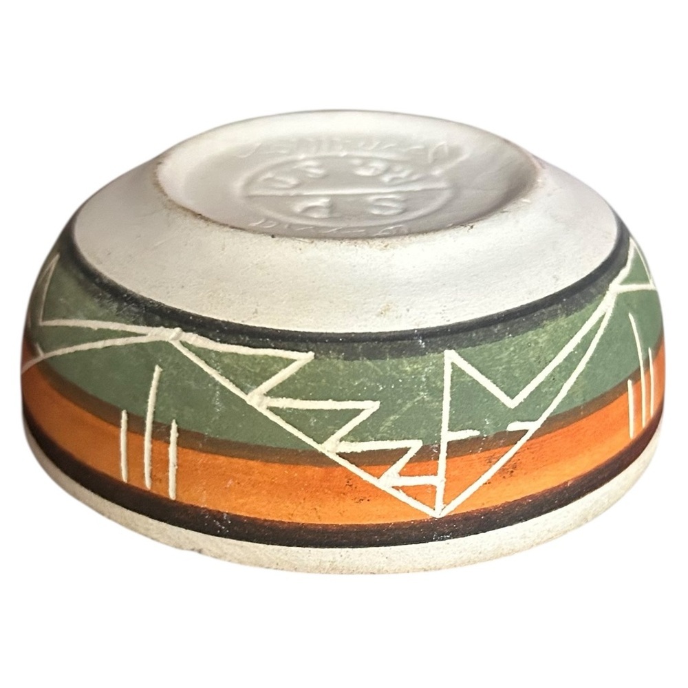 Vintage Souix Pottery Trinket Dish With Lid Southwestern Vermillion Geometric - Picture 4 of 9